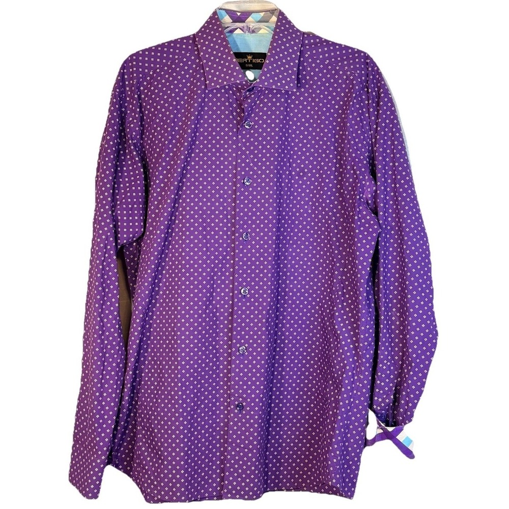 Bertigo Men's Shirt Long Sleeve Cotton purple & white size XL contrast print